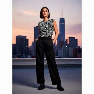 *30off3* NWOT. Laura Ashley dressy black white tank top medium.